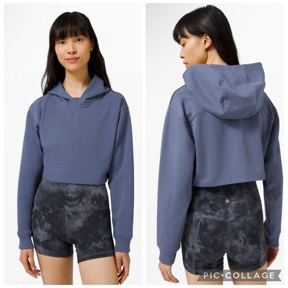 Lululemon All Yours Cropped Sweatshirt Hoodie Ink Blue Size 4 Crispy Pull Tag - Picture 1 of 9